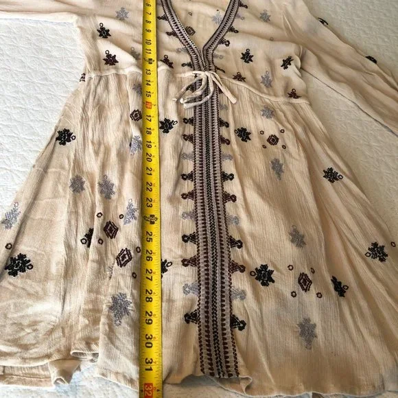 Free People Embroidered Baby Doll Long Sleeve Size Xtra Small Boho Women's Top - Picture 5 of 8
